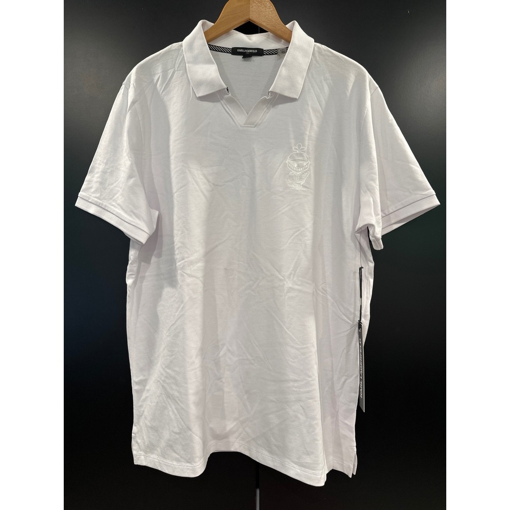 Karl Lagerfeld Paris Mens White Knight V-Neck Polo Shirt LM2K3864 Large